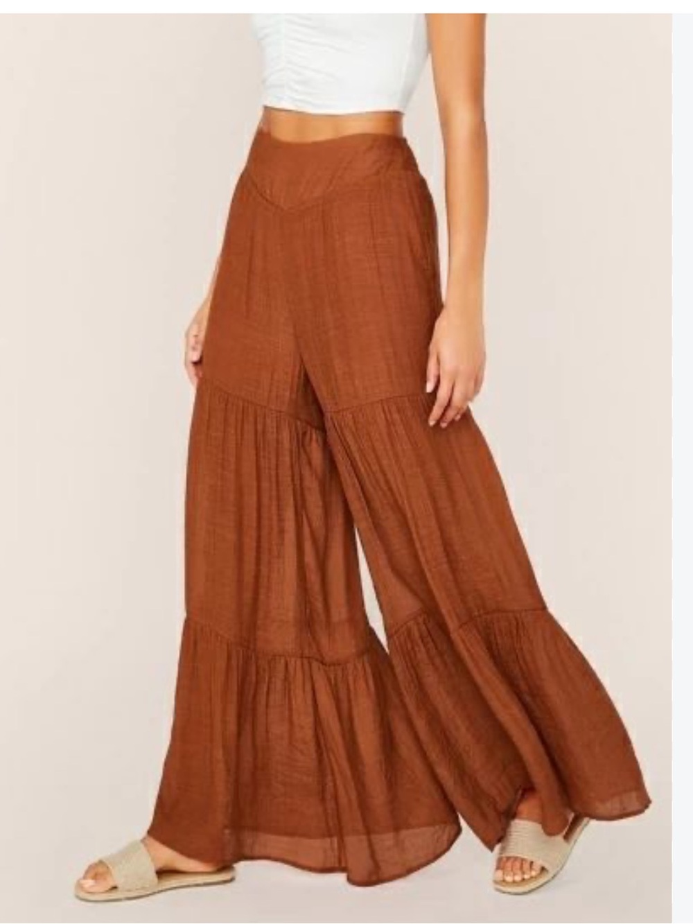cleo Wide-Leg Tiered Palazzo Pants - Brown/Rust